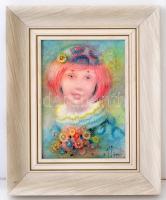 Horváth István (?-?): Pierette lányka, akril, farost, jelzett, keretben, 16,5×12 cm