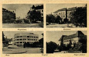 Ungvár, Uzhhorod; Nagyhíd utca, Gimnázium, Posta, Polgári fiúiskola / street, grammar school, post office, boys school