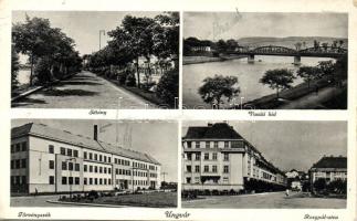 Ungvár, Uzhhorod; Sétány, vasúti híd, Törvényszék, Rosypál-utca / promenade, railway bridge, court house, street (EB)