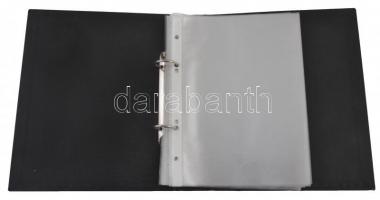 A5-ös méretű gyűrűs mappa 25 db berakólappal, akár bankjegyekhez is használható, használt állapotban