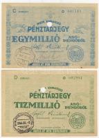 1946. Teljes pénztárjegy sor 10.000AP, 100.000AP, 1000.000AP, 10.000.000AP benne erős lemezhibák, hi...