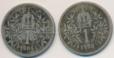 Ausztria 1893-1894. 1K Ag "Ferenc József" (2x) T:3 patina
Austria 1893-1894. 1 Corona Ag ...