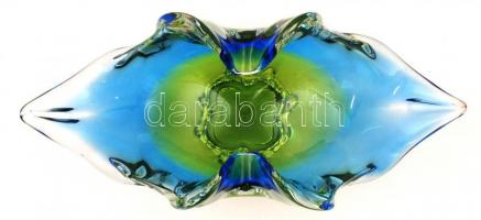 Muránói dísztál, anyagában színezett, jelzés nélkül, restaurált, 28×13 cm