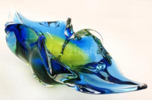 Muránói dísztál, anyagában színezett, jelzés nélkül, restaurált, 28×13 cm