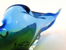 Muránói dísztál, anyagában színezett, jelzés nélkül, restaurált, 28×13 cm