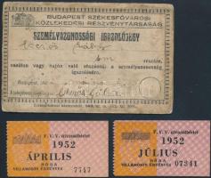 1923-1952 BSzKRt bérlet + 2 db FVV havi útvonalbérlet