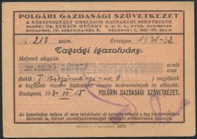 1931 a Polgári Gazdasági Szövetkezet tagsági igazolványa