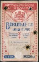 1912 Fényképes éves bérlet a Budapesti Székesfővárosi Állat- és Növénykertbe