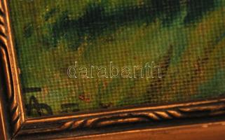 Olvashatatlan jelzéssel: Kis pihenő. Olaj, karton, keretben, 27×42 cm