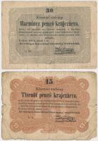 1849. 15kr + 30kr "Kossuth bankó" T:III-