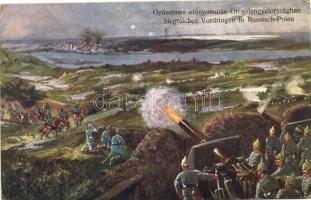 Győzelmes előnyomulás Oroszlengyelországban / Victorious advance in Russian-Poland, German soldiers firing artillery, WWI (EK)