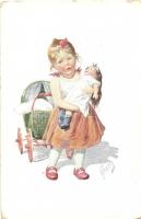 5 db K. Feiertag művészlap vegyes állapotban / 5 Feiertag signed art postcards in mixed quality