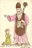 7 db régi Mikulás képeslap vegyes állapotban / 7  greeting postcards with St Nicholas, mixed quality