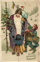 7 db régi Mikulás képeslap vegyes állapotban / 7  greeting postcards with St Nicholas, mixed quality