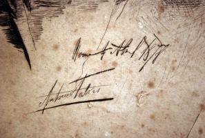 Antonio Fabres (1854-1936): Janissaire. Rézmetszet, papír, sérült, metszette: Ramus, 36×25 cm