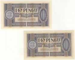 1938. 1P 2db azonos sorozat és sorszámú bankjegy, az egyik papírránccal T:I RR!! Csak néhány ívet ny...