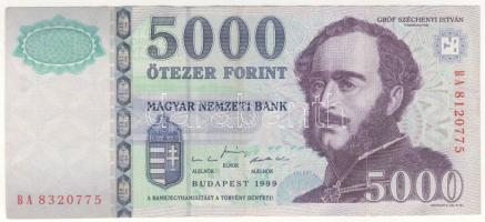 1999. 5000Ft azonos bankjegyen eltérő sorszámozás "812... ill. 832..." T:II+