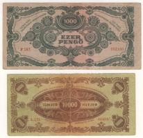 1945. 1000P + 10.000P mindkettő lemezhibás "B" betűs bélyeggel T:II