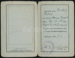 1945 Bp., A Nemzeti Parasztpárt kétnyelvű tagsági igazolványa