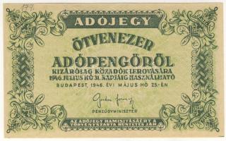 1946. 50.000AP vízjel, számok nélkül, hátoldalon szöveg vékonyabb betűkkel T:I