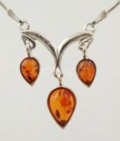 Ezüst nyaklánc borostyán medállal, Ag., bruttó: 5,3gr., jelzett, 40cm/ Silver necklace with amber pe...