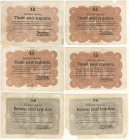 1848-49. "Kossuth bankók" 15kr (5x),30kr (5x),1ft,2Ft,5Ft (2x),10Ft (2x) + "Révai" 100Ft összesen 17db T:IV, ill. restautrált