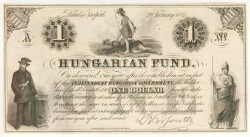 1852. Emigrációs "Kossuth bankó" 1$ "A" jobboldalon erős festékpöttyökkel és elmázolódással T:I