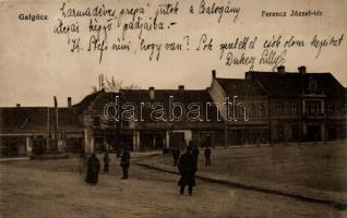 Galgóc, Hlohovec; Ferenc József tér, 'Elsőrangú angol úri szabóság' / square, tailor shop (EK)