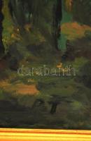 DT jelzéssel: Fák a tóparton. Olaj, farost, keretben, 40×58 cm