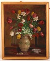 Blázsek jelzéssel: Virágcsendélet. Olaj, vászon, keretben, 75×60 cm