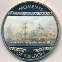 Libéria 2004. 10$ "Szabadság pillanatai-A spanyol armada pusztulása 1588" multicolor tanúsítvánnyal T:PP ujjlenyomat Liberia 2004. 10 Dollars "Moments of Freedom-Destruction of the Spanish fleet 1588" multicolor with certificate C:PP fingerprint