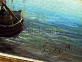 Toldy Mária (1939- ): Kikötői sürgés-forgás, olaj, fa, keretben, 13×18 cm