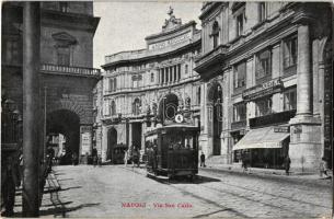 Naples, Napoli; Via San Carlo, Societa Anonima Italiana Koerting / street, tram 4, shops