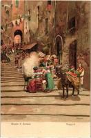 Naples, Napoli; Gradini S. Barbara, litho, artist signed