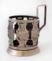 Szovjet fém pohártartó-csésze(6db), jelzett, m:11 cm (6×)