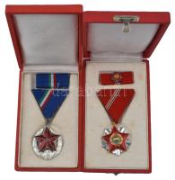 1951. "Közbiztonsági Érem" ezüst fokozata a rendőrség tagjai részére, zománcozott kitüntetés mellszalagon, szalagsávval + 1966. "Szocialista Hazáért Érdemrend" zománcozott Br kitüntetés mellszalaggal, szalagsávval és miniatűrrel dísztokban T:2
