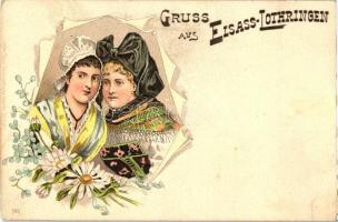 Gruss aus Elsass-Lothringen / German folklore from Alsace-Lorraine, Gebr. Metz Kunstverlags-Anstalt 182. floral, litho