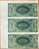 1946. 1000.000.000B.-pengő "zöld" bal felső ívszéli 3-as függőleges csíkban, 3db illesztőkereszttel, csak hátoldali nyomat T:I