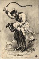 Lecon bien méritée!; Série Humoristique de la Guerre 1914 / WWI Humorous political art postcard, Cossack punishing Franz Joseph s: A. P. Jarry (EK)