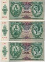 1936. 10P (3x) sorszámkövetők, nyomdai papírráncokkal T:I-