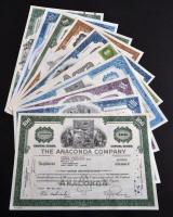 Amerikai Egyesült Államok 1957-1989. 10db klf részvény perforációval, bélyegzésekkel, lyukasztással ...