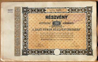1910. "Saját Otthon Rt." részvénye 200K-ról, szelvényekkel