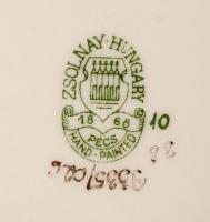 Zsolnay pillangó mintás tálka, kézzel festett, kopot, jelzett, d:12 cm