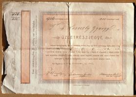 1913. Nagykárolyi szövetkezeti üzletrészjegy 50K-ról, szelvényekkel