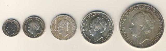 Hollandia 1920-as, 30-as, 40-es évek vegyes évszámokkal 10c Ag, 25c Ag, 1/2G Ag, 1G Ag, 2 1/2G Ag T:2 (4x), 3  Ajándék csomagolásban (díszdoboz + tanúsítvány)!