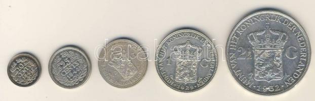 Hollandia 1920-as, 30-as, 40-es évek vegyes évszámokkal 10c Ag, 25c Ag, 1/2G Ag, 1G Ag, 2 1/2G Ag T:...