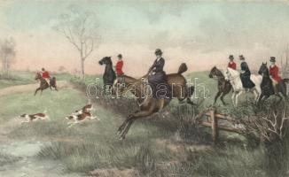 Fox hunting, hunter party on horses, V.K. Vienne 7052.