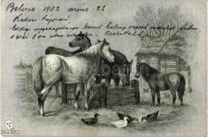 Horses, E.S.D. 8061. silver, litho