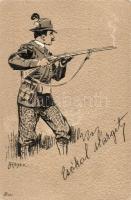Hunter with rifle, litho, Emb., s: A. Heyer (fa)
