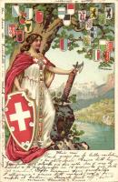 Swiss patriotic propaganda card, coat of arms, litho (EK)